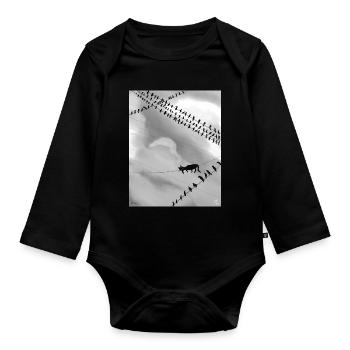 Monochrome Katze auf Stromleitungen - Baby Bio-Langarm-Body - Schwarz - Vorne