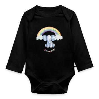 Aquarell Elefant unterm Regenbogen für Kinder - Baby Bio-Langarm-Body - Schwarz - Vorne