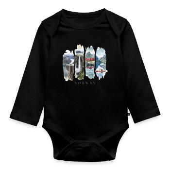 Norway Holiday Travel – Fjord & Wilderness Motif - Organic Longsleeve Baby Bodysuit - black - Front