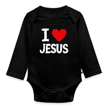 I Love Jesus - Organic Longsleeve Baby Bodysuit - black - Front