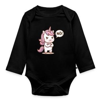 Cute Unicorn Nope Funny Saying - Organic Longsleeve Baby Bodysuit - black - Front