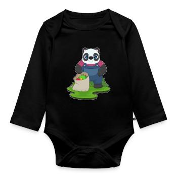Panda Farmer Fruit Farm - Organic Longsleeve Baby Bodysuit - black - Front