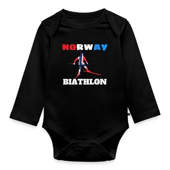 Biathleten-Silhouette mit norwegischer Flagge - Baby Bio-Langarm-Body - Schwarz - Vorne