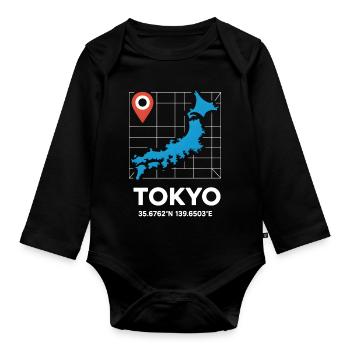 Tokyo Japon Coordinates Motif de voyage - Body Bébé bio manches longues - noir - Devant