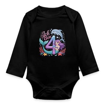 Ich Bin 4 Meerjungfrauen Mädchen 4. Geburtstag - Baby Bio-Langarm-Body - Schwarz - Vorne