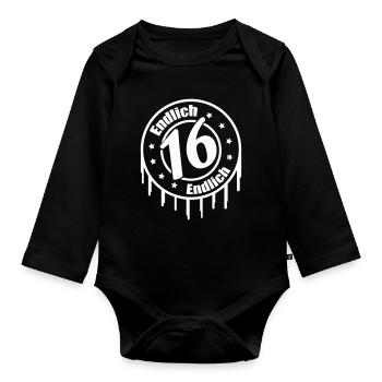 Finally 16 Birthday - Organic Longsleeve Baby Bodysuit - black - Front