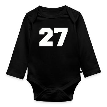 Number 27 - Organic Longsleeve Baby Bodysuit - black - Front