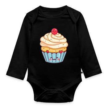 Gâteau Kawaii Cupcakes Kawaii Gâteau Kawaii - Body Bébé bio manches longues - noir - Devant
