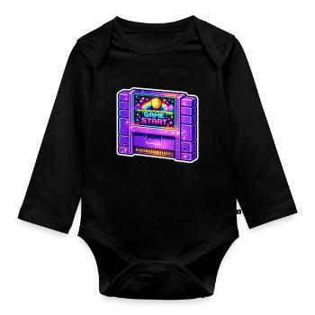 Retro Arcade Start Neon - Baby Bio-Langarm-Body - Schwarz - Vorne