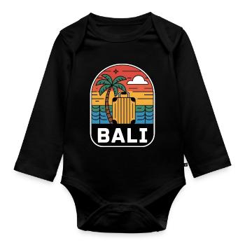 Coucher de soleil en valise de Bali Indonésie - Body Bébé bio manches longues - noir - Devant