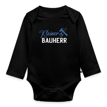 Kleiner Bauherr Logo mit Hammer und Säge - Baby Bio-Langarm-Body - Schwarz - Vorne