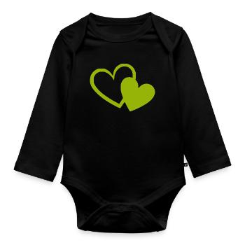 Cœur vert motif de cœurs verts - Body Bébé bio manches longues - noir - Devant
