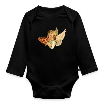 Pizza Cherub – Angel with Pepperoni - Organic Longsleeve Baby Bodysuit - black - Front