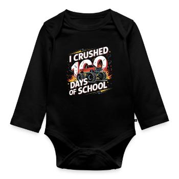 Monster Truck 100 Tage Schule - Baby Bio-Langarm-Body - Schwarz - Vorne