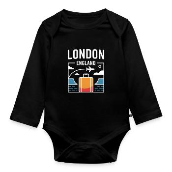 London England Travel Motif City Trip - Organic Longsleeve Baby Bodysuit - black - Front