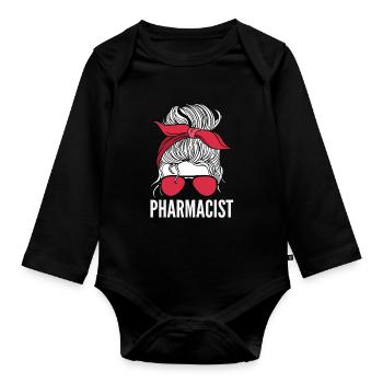 Messy Bun Pharmacist Pharmacist - Organic Longsleeve Baby Bodysuit - black - Front