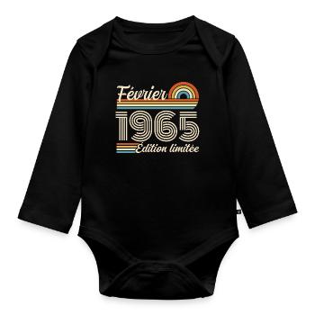 Born in February 1965 | 61st Anniversary - Organic Longsleeve Baby Bodysuit - black - Front
