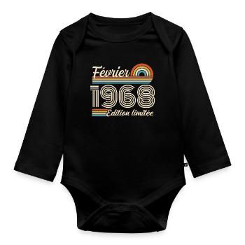 Born in February 1968 | 58th Anniversary - Organic Longsleeve Baby Bodysuit - black - Front