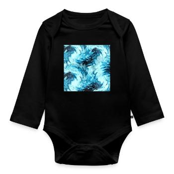 Aqua Marble Pattern Waves - Organic Longsleeve Baby Bodysuit - black - Front
