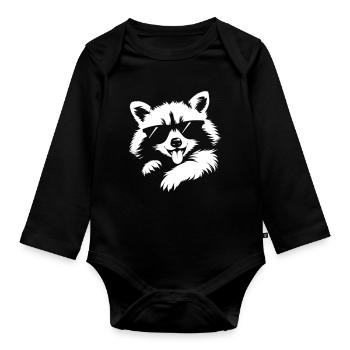 Cooler Waschbär – Sonnenbrille & Zunge raus - Baby Bio-Langarm-Body - Schwarz - Vorne