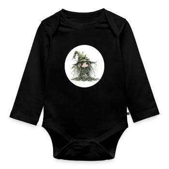 Waldfee Kobold im Blattwald - Baby Bio-Langarm-Body - Schwarz - Vorne