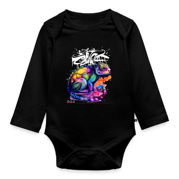 Graffiti caméléon coloré - Body Bébé bio manches longues - noir - Devant