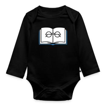 Book and Glasses Outline - Organic Longsleeve Baby Bodysuit - black - Front