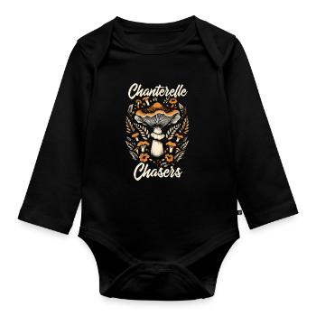 Chanterelle Hunter | Mushroom picking forest - Organic Longsleeve Baby Bodysuit - black - Front