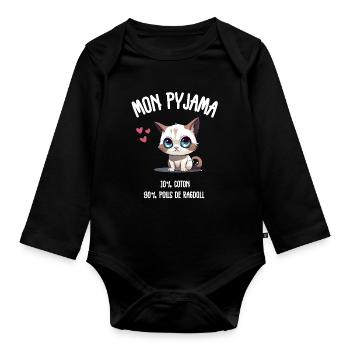 Pyjama Poils de Chat Ragdoll Humour - Body Bébé bio manches longues - noir - Devant