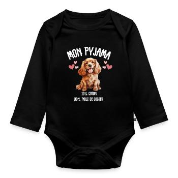 Funny Cocker Spaniel Dog Pajamas - Organic Longsleeve Baby Bodysuit - black - Front