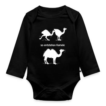 So entstehen Kamele – Lustiger Tier Cartoon Comic - Baby Bio-Langarm-Body - Schwarz - Vorne