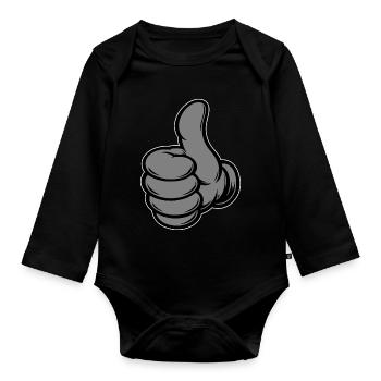 OK Comic Daumenhoch Handsymbol grau - Baby Bio-Langarm-Body - Schwarz - Vorne