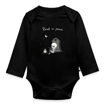 Lire en paix – Squelette près du feu - Body Bébé bio manches longues - noir - Devant