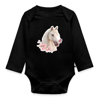 Cheval avec papillon - Body Bébé bio manches longues - noir - Devant