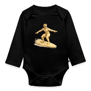 Sand surfer on the surfboard - Organic Longsleeve Baby Bodysuit - black - Front
