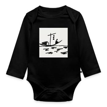Bateau de nuit sur la rivière - Body Bébé bio manches longues - noir - Devant