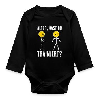 Strichmännchen HAST DU TRAINIERT Lustiges - Baby Bio-Langarm-Body - Schwarz - Vorne
