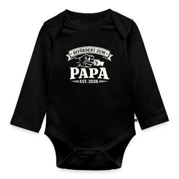Dad promoted to proud father in 2026 - Organic Longsleeve Baby Bodysuit - black - Front