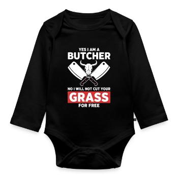 Humor Butcher Cutting No Grass - Organic Longsleeve Baby Bodysuit - black - Front
