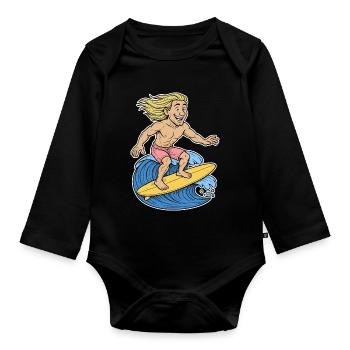 Blonde Surfer on Wave - Organic Longsleeve Baby Bodysuit - black - Front