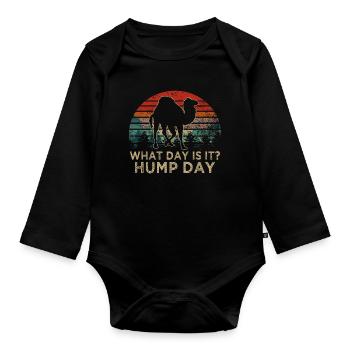 Welcher Tag ist es Buckel Day Kamel Retro Sonnenuntergang - Baby Bio-Langarm-Body - Schwarz - Vorne