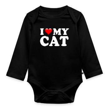 J’adore mon design adorateur de chat mignon - Body Bébé bio manches longues - noir - Devant
