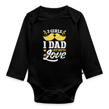 Dad father of three girls daughters - Organic Longsleeve Baby Bodysuit - black - Front