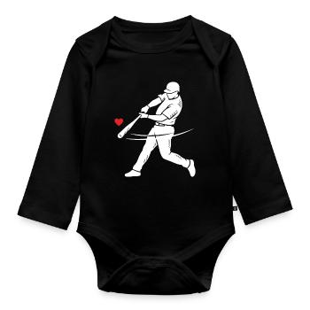 Baseball Batter Silhouette Heart - Organic Longsleeve Baby Bodysuit - black - Front