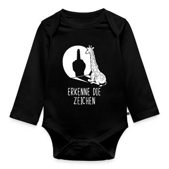 Recognize the Signs Giraffe Middle Finger Funny - Organic Longsleeve Baby Bodysuit - black - Front