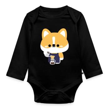Barista Corgi Pour-Over - Organic Longsleeve Baby Bodysuit - black - Front