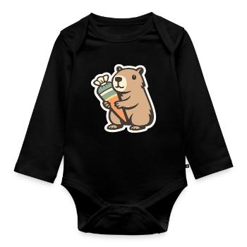 Capybara Schulkind – 1. Klasse - Baby Bio-Langarm-Body - Schwarz - Vorne