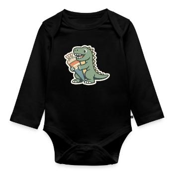 Dino Einschulung Personalisierbar Name Schule - Baby Bio-Langarm-Body - Schwarz - Vorne