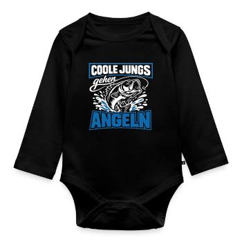 Cool Guys Go Fishing - Organic Longsleeve Baby Bodysuit - black - Front