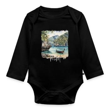 Phuket Watercolor, Phuket Thailand - Organic Longsleeve Baby Bodysuit - black - Front